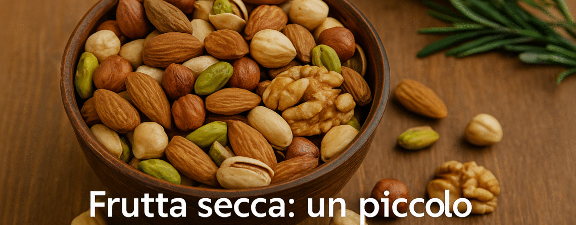 Frutta secca siciliana mista in ciotola artigianale, mandorle, pistacchi, noci e nocciole su fondo rustico